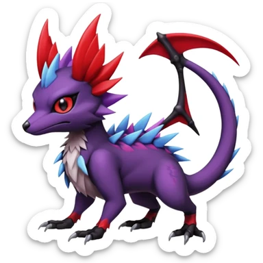 Dark edgy cute black red purple Noibat-Noivern-Nargacuga-Trico-Silvally-Draco-Fakémon-Pokémon-hybrid-fusion sticker