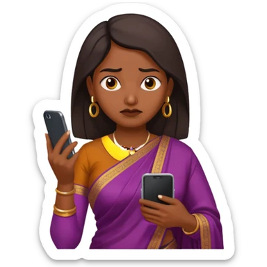 generate an indian female teacher calling on mobile. looking mad. Dressed in a saree sticker