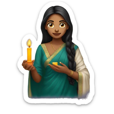 A desi indian long hair young women holding candle sticker