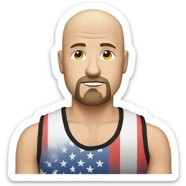  Bald white guy with goatee who looks sad wearing a American flag tank top  sticker