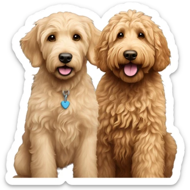 skinny golden labradoodle and big labradoodle playing sticker
