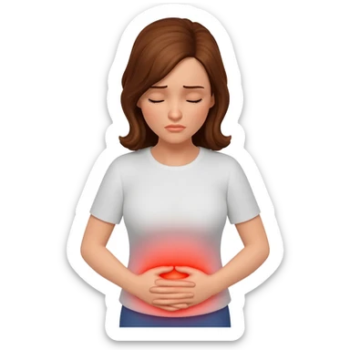 woman holding stomach hurting no glowing red sticker