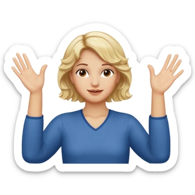 Not guilty hands up palms facing forward smirk girl wavy blonde hair  sticker