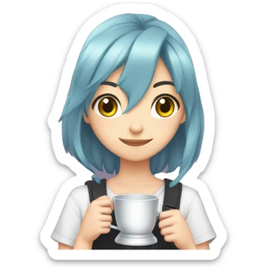 cat anime gamer girl with win cup sticker