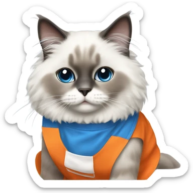 Blue point Ragdoll cat wearing an orange apron  sticker