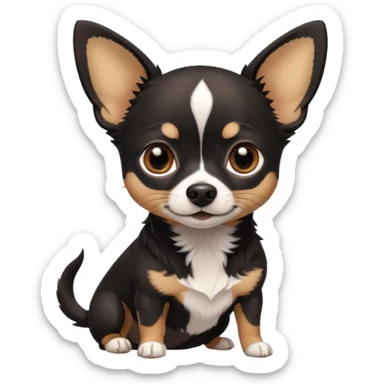 Very Dark black Chihuahua with white markings On the neck sticker