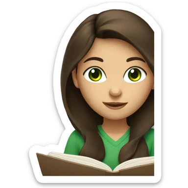 Brunette girl with green eyes studying sticker
