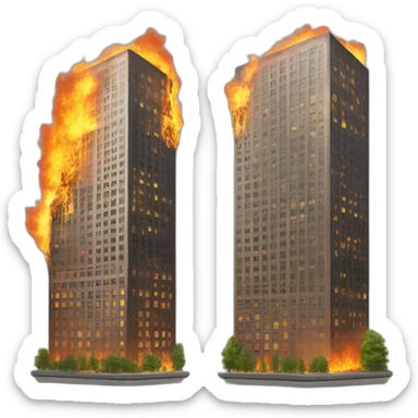 two skyscrapers, but one of them is on fire sticker