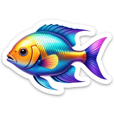 tropical fish with vibrant colors on upper body and sleek metal lower body and fins sticker
