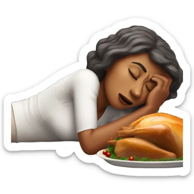 Lady lying down feeling sick after eating too much Christmas turkey sticker