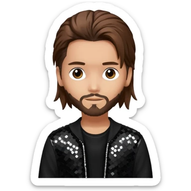 Tom Kaulitz from Tokio Hotel with long brown hair, black sequin outfit  sticker