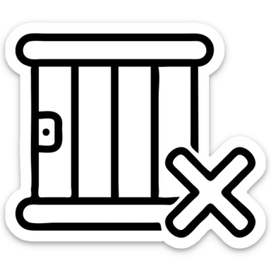 jail with an X sign, simple and clear, black outline style sticker