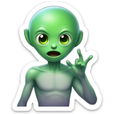 Alien with cring tears and behind him there is a shooting star sticker