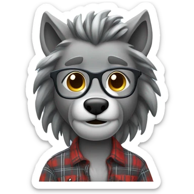 Gray warewolf with long gray braids with glasses and plaid shirt sticker