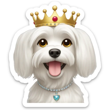 A happy Maltese wearing a crown sticker