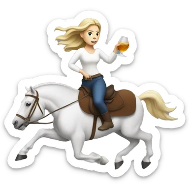 White woman running on horse holding liquor sticker