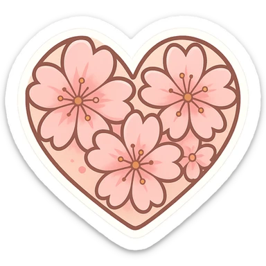 Pink heart-shaped cherry blossom pattern, Q version sticker style sticker