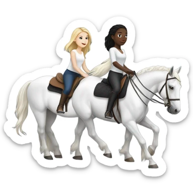 White girl riding black horse and white girl riding white horse sticker