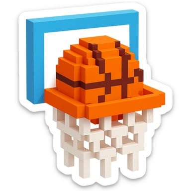 Voxel-style basketball in a net, variation 7 sticker