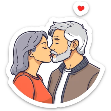 Grey haired bearded man and pretty brunette woman kissing  sticker
