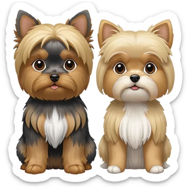 Generate a blue and tan purebred yorkie with a blonde shi tzu yorkie mix sitting next to each kther sticker