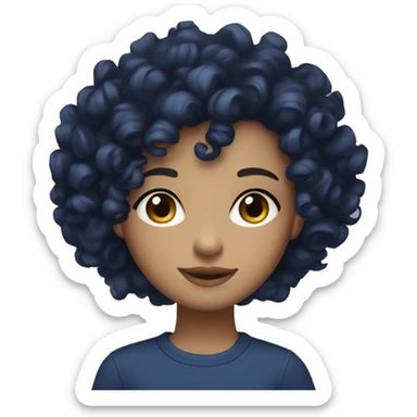 Short dark blue curly hair light skin toned girl with light brown eyes sticker