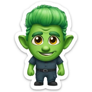 Green troll in warehouse uniform sticker