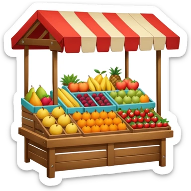 a market table with fruit and other product sticker