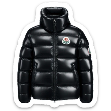 Moncler puffer jacket black shiny with logo sticker
