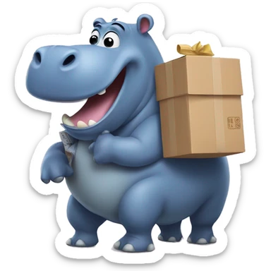 hippo delivering a package sticker