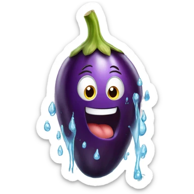 Eggplant with water coming out sticker