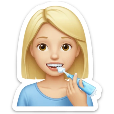 A blond girl washing its teeth  sticker