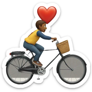 Heart crossing the street and a boy on a bicycle runs into the heart sticker
