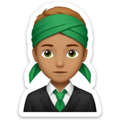 Character wearing green bandana and a suit sticker