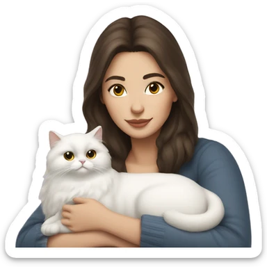 Brunette woman snuggling white Persian cat sticker