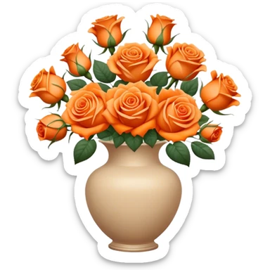 bouquet of bright orange roses in a beige aesthetic vase in vintage style sticker