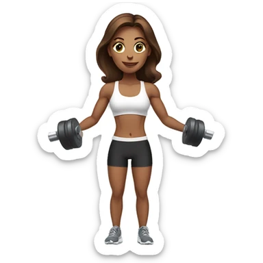 White beautiful fitness women with brown hair with dumbbells in their hands sticker