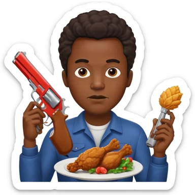 A black guy with fried chicken and a gun sticker