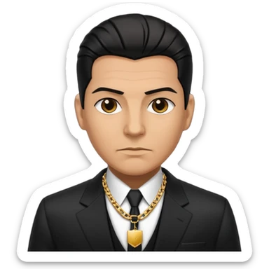 mob boss in black suit, slick hair, gold chain, sticker