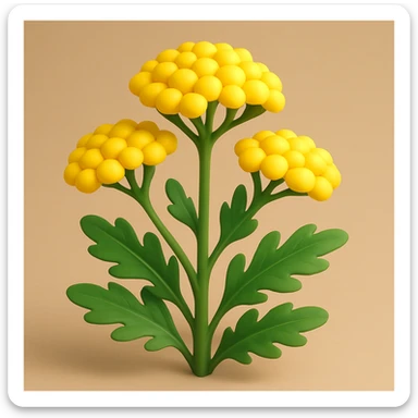 volumetric cartoonish yellow yarrow plant in 3D iOS style, no faces, no smiles, bright and expressive, natural form sticker