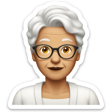White Grandma emoji, wearing cat-eye shaped rim glasses and red hair sticker