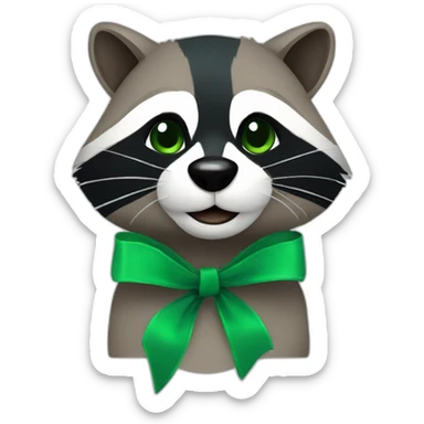 a Raccoon with a green ribbon sticker