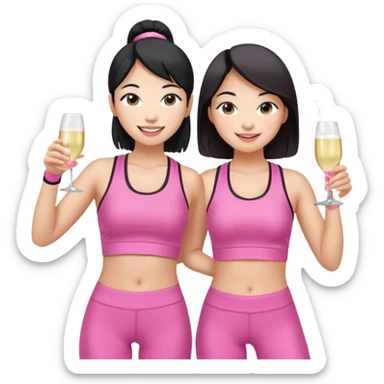 two girl pink pilates prosecco 1 asian 1 white sticker