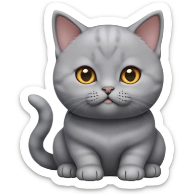 cinematic-cute-realisticbritish shorthair-kitten cat-portrait-emoji,-head-tilted-playfully-and-inquisitively,-sleek-solid-grey-fur,-simplified-yet-adorable-features,-highly-detailed,-glowing-with-a-warm,-friendly-glow sticker