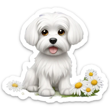 Maltese dog with daisy sticker