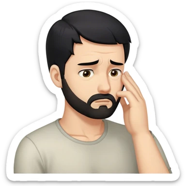 Facepalm emoji with disappointed expression, trimmed beard, medium-length black hair, short sides, hair forward sticker