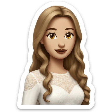 Beautiful woman with long straight light brown hair wearing a long sleeved laced wedding dress sticker