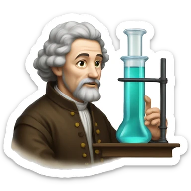 16th century scientist looking at test tube sticker