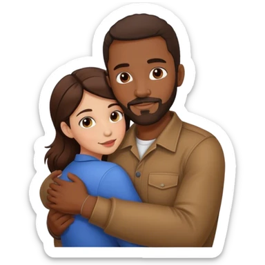 Black man with facial hair hug small gorgeous brunette from behind sticker