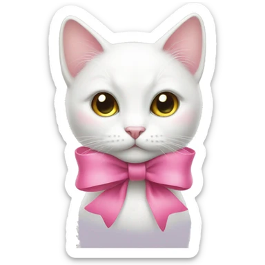 white cat with pink bow sticker
